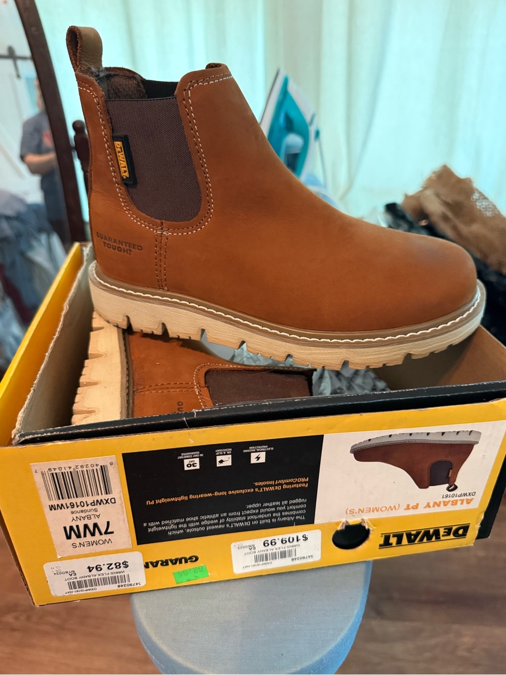 Womens Dewalt brand Brown Chelsea Work Boots - Rugged Slip-On Safety